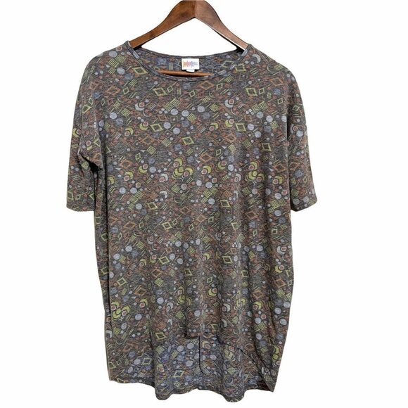 LuLaRoe Women's Gray Geometric Irma High Low Short Sleeve Oversized T-Shirt XXS - Picture 1 of 6